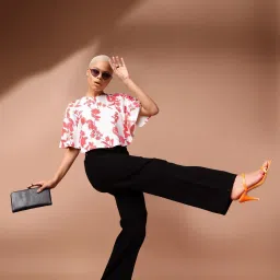 PURVAJA Red & White Floral Print Crop Top image 4