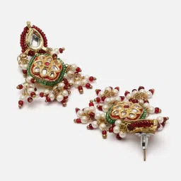 Dugran By Dugristyle Red & Gold Drop Earrings with Kundan and Pearls image 4
