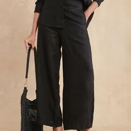 RAREISM Women Comfort Loose Fit High-Rise Pleated Janria B Primary Black Trousers-picture-12