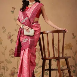 Silk Land Striped Zari Woven Tussar Saree With Unstitched Blouse Piece image 4