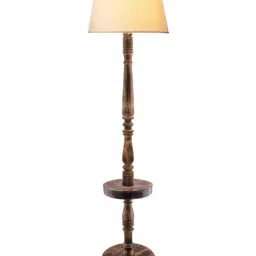 Homesake Classic Round Brown Walnut Wooden Floor Lamp with Shade - Set of 1 image 2