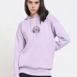 Bewakoof Women's Purple Treat People With Kindness Graphic Printed Oversized Hoodie image 2