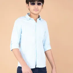 Crimsoune Club Boys Blue Cotton Striped Shirt-picture-40
