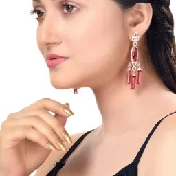 Saraf RS Jewellery Rose Gold Ruby AD studded Drop Earrings image 4