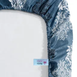 Myntra Elegant Homes Blue Floral Pure Cotton 400 TC Fitted King Bedsheet Set-2.5mX2.25m image 2