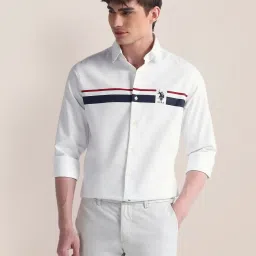 U.S. Polo Assn. White Cotton Regular Fit Striped Shirt image 4