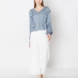 Zink London Off White Straight Fit High Rise Pants image 4