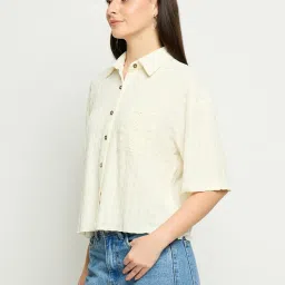 MADAME Off White Solid Shirt image 4