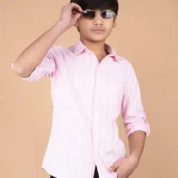 Crimsoune Club Boys Pink Cotton Striped Shirt-image-21