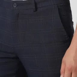Van Heusen Navy Slim Fit Checks Trousers image 4