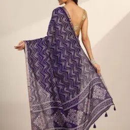 Libas Purple Printed Saree with Unstitched Blouse image 2