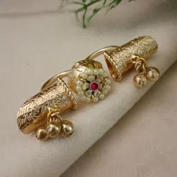 Sanjog Brass-Plated Artificial Stons Studded & Pearls Beaded Adjustable Finger Ring-image-13