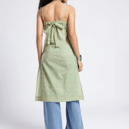 fusion by glitchez Geometric Printed Shoulder Straps Tie-Up Detail Straight Kurta image 3