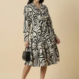 Allen Solly Beige Cotton Regular Fit Printed Dress image 4