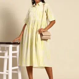 gerua by libas Libas Off-White Cotton Striped A-Line Dress image 4