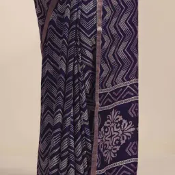 Libas Purple Printed Saree with Unstitched Blouse image 4