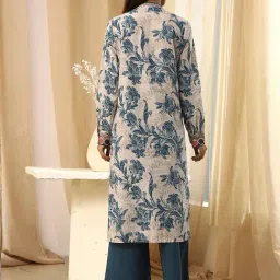 Biba Grey & Blue Cotton Floral Printed Kurta With Pant image 2