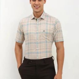Allen Solly Beige Cotton Slim Fit Checks Shirt-picture-3