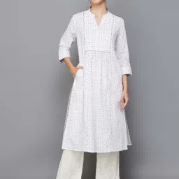 Melange by Lifestyle White Polka Dots Straight Kurta-image-53