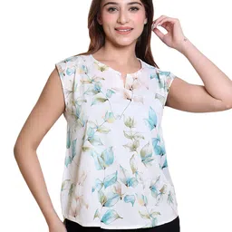 Varenyam Women Floral Print Round Neck Georgette Top-image-28