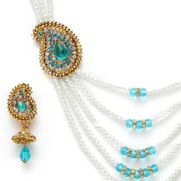 anikas creation ANIKAS CREATIONWhite & Blue Gold-Plated Beaded Multi-Stranded Jewellery Set image 4