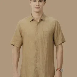 Linen Club Brown Linen Contemporary Fit Shirt-image-44