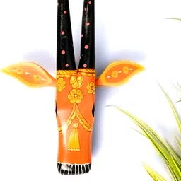 apka mart Orange & Black Printed Cow Head Hanging Wooden Wall Decor-image-69