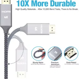 EVTeq 4K HDMI Cable 10 m Grey Round for Digital Cameras, Laptops & Camcorders Use, EV-H4-010 image 4
