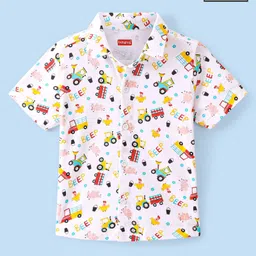 Babyhug Cotton Knit Half Sleeves Farm Printed Shirt - White-picture-28