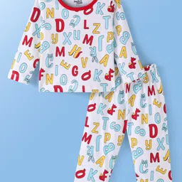 Doodle Poodle 100% Cotton Knit Full Sleeves Night Suit with Alphabet Print - Bright White-picture-21