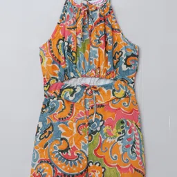 Taffykids 100% Cotton Sleeveless Paisleys Printed Jumpsuit - Multi Colour-picture-29