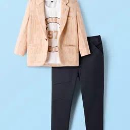 Dapper Dudes Full Sleeves Abstract Printed Blazer With Tee & Pant Set - Fawn-picture-38