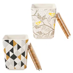 Earthism Eco Friendly Bamboo Fibre Canister Pack Of 2 - Multicolor image 2
