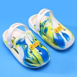 Babyoye Clogs with Back Strap Closure & Drew Applique - White & Blue image 2