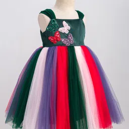 Enfance Sleeveless Butterfly Patch Embroidered & Sequins Embellished Knee Length Dress With Headband Set - Bottle Green image 3