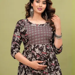 fashion cloud BHAGLI Floral Printed Mandarin Collar A-Line Maternity Ethnic Dresses image 4