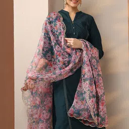 Libas Women Floral Embroidered Regular Thread Work Kurta with Palazzos & Dupatta-image-62