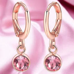 Nilu's Collection Rose Gold-Plated Cubic Zirconia & Crystal Stone Studded Hoop Earrings image 1