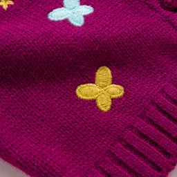 Babyoye Knit Full Sleeves Front Open Sweater With Butterfly Embroidery & Bow Applique - Wine image 4