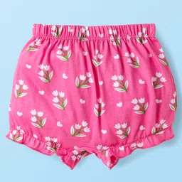 Babyhug 100% Cotton Single Jersey Knit Bloomers With Floral & Animal Print Pack Of 3 - Pink White & Yellow image 5
