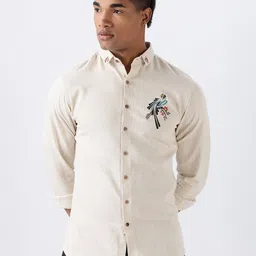 HAMPTONS Men Solid Spread Collar Cotton Casual Shirt-picture-36