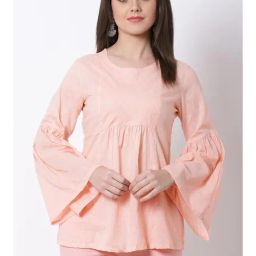 Rangriti Peach Cotton Woven Pattern Top-picture-1