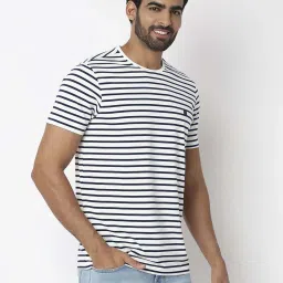 Spykar Navy Blue Slim Fit Striped T-Shirt image 4