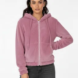 glitchez Hooded Relaxed Fit Fur Bomber Jacket image 1