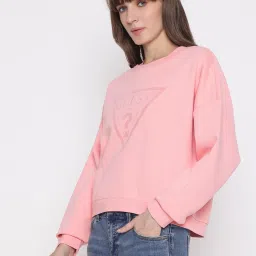 Guess Pink Printed Crew Neck Full Sleeve Sweatshirt image 4