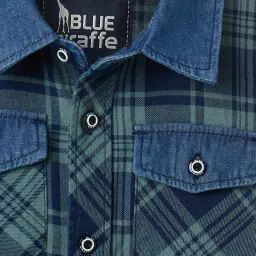 Blue Giraffe Boys Blue Cotton Checked Shirt image 4