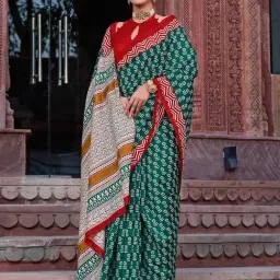 Saree Mall Green Printed Sarees With Unstitched Blouse-image-18