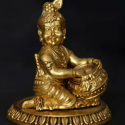 Exotic India Gold-Toned Lord Krishna Religious Brass Idol Showpiece-image-84