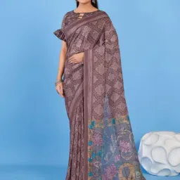 Saree Mall Brown Printed Sarees With Unstitched Blouse-picture-10