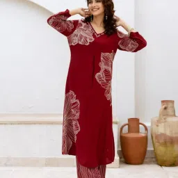 Kaftanize Maroon Viscose Rayon Regular Fit Straight Kurta Set image 4